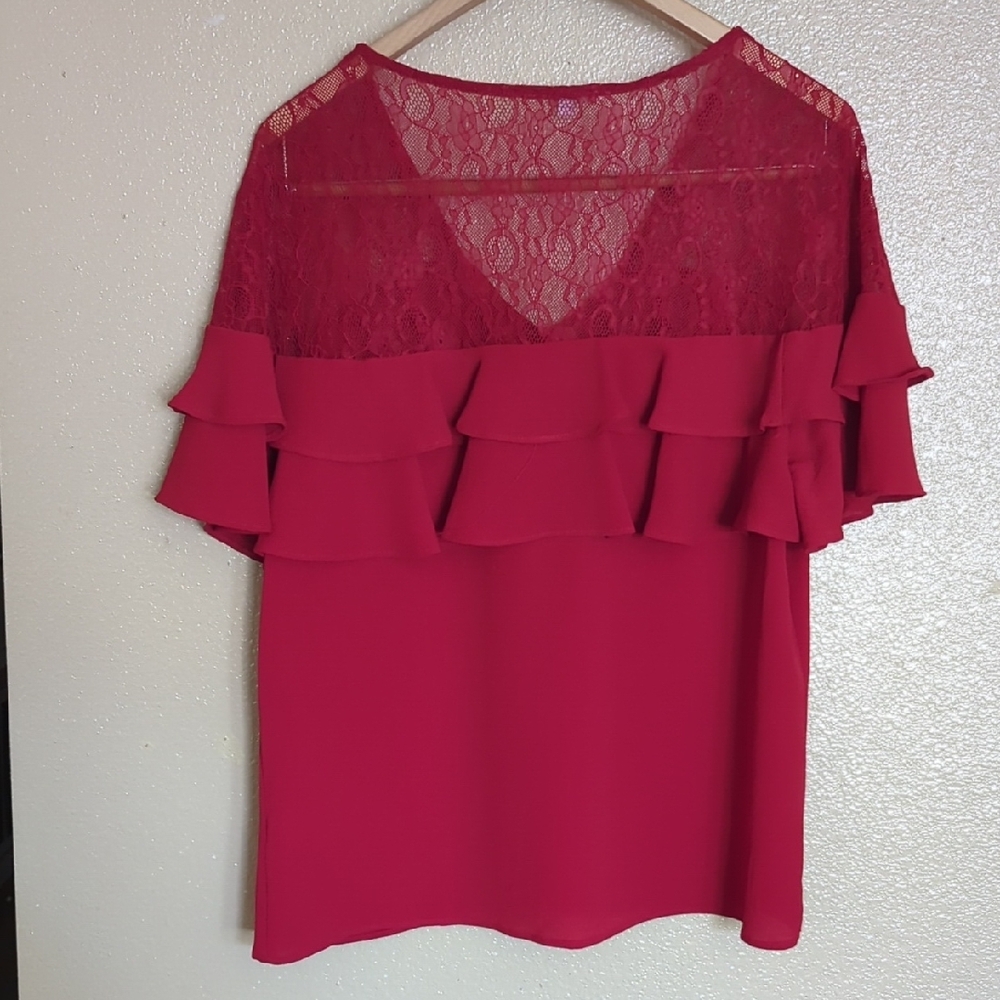 ⚡3x1 Bundle Lace Tops Anne Klein Black Lace Blouse, Red & Pink Mauve - Picture 11 of 16